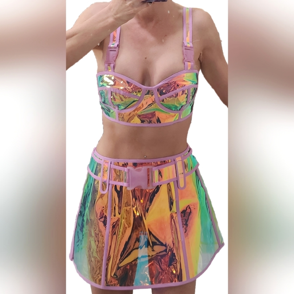 Dolls Kill Iridescent Pink Midi Skirt